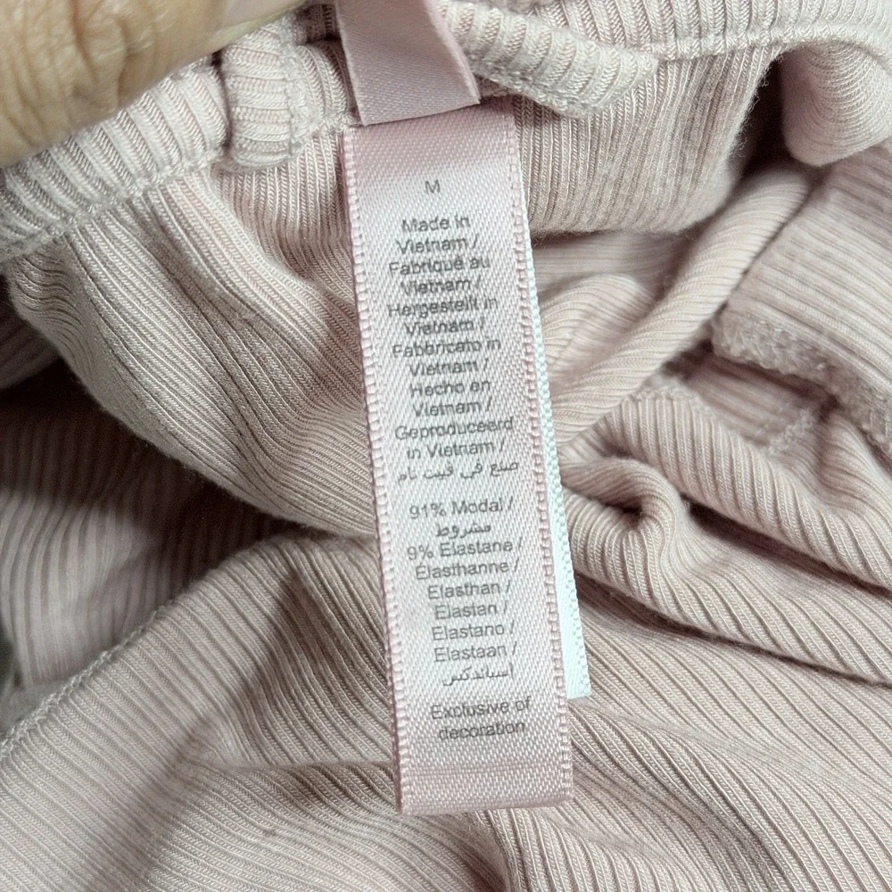 SKIMS Women's M Light Pink Soft Lounge Ribbed Modal Button Down Pajama Sleep Top